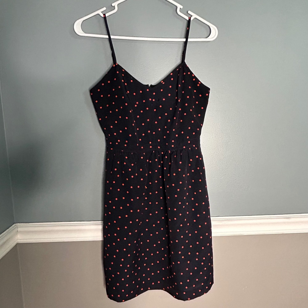 J.Crew Navy Blue pink Polka Dot Mini Sundress Pockets pinup girl dress beach